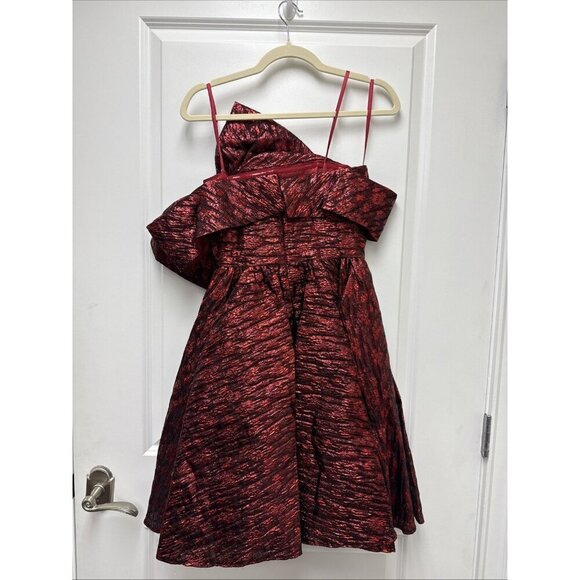 Mac Duggal Size 4 Red 68622 Brocade Off Shoulder Bow Detail Mini Cocktail Dress - Picture 5 of 7